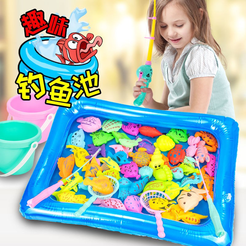 Bộ đồ chơi câu cá đố trẻ em hồ bơi từ tính cần bố mẹ-con trai bé gái cha mẹ - trò tương tác dành cho