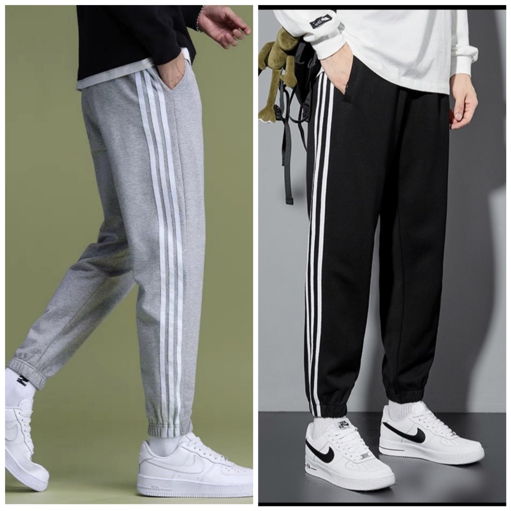 40-100kg Quần jogger BO CHUN GẤU (3 sọc-trơn) thể thao unisex nam nữ ống rộng hiphop bigsize thu đông basic pantt