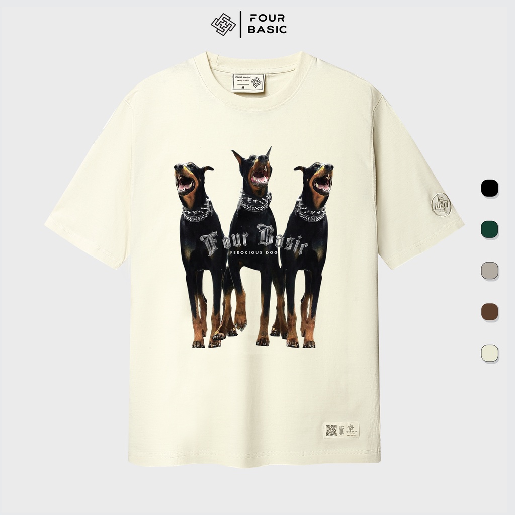 Áo thun tay lỡ Dog fullbox Four Basic phông Unisex nam nữ cổ tròn thun cotton oversize form rộng T40
