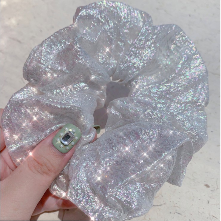 Dây Buộc Tóc Scrunchies Bóng Neon Bling Bling Bảng Màu Pastel