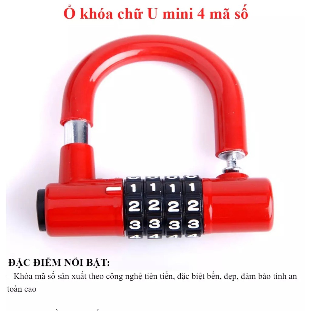 Ổ khóa chữ U mini 4 mã số bảo mật cao, khóa an toàn, bảo vệ tài sản, dụng cụ chống trộm, khóa chữ U cao cấp