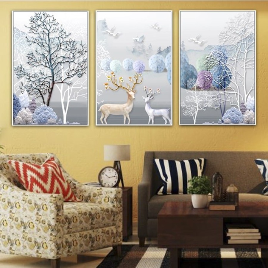 Bộ 3 tấm tranh canvas treo tường Lala chủ đề đa dang trang trí phòng khách kèm đinh đa năng không cần khoan tường