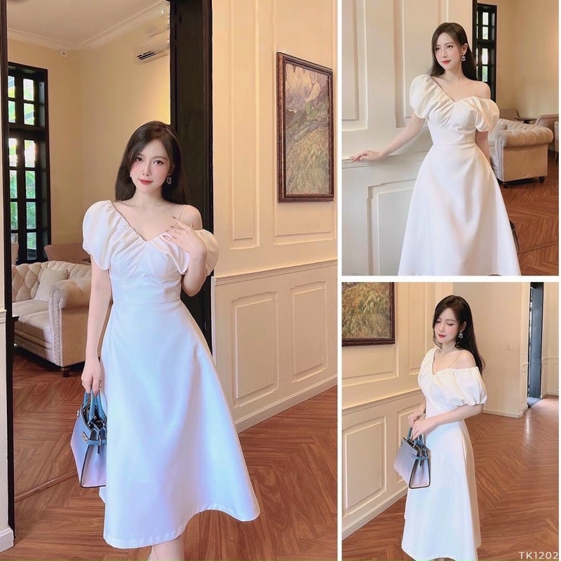 Váy trắng dự tiệc tiểu thư trễ vai Julimis