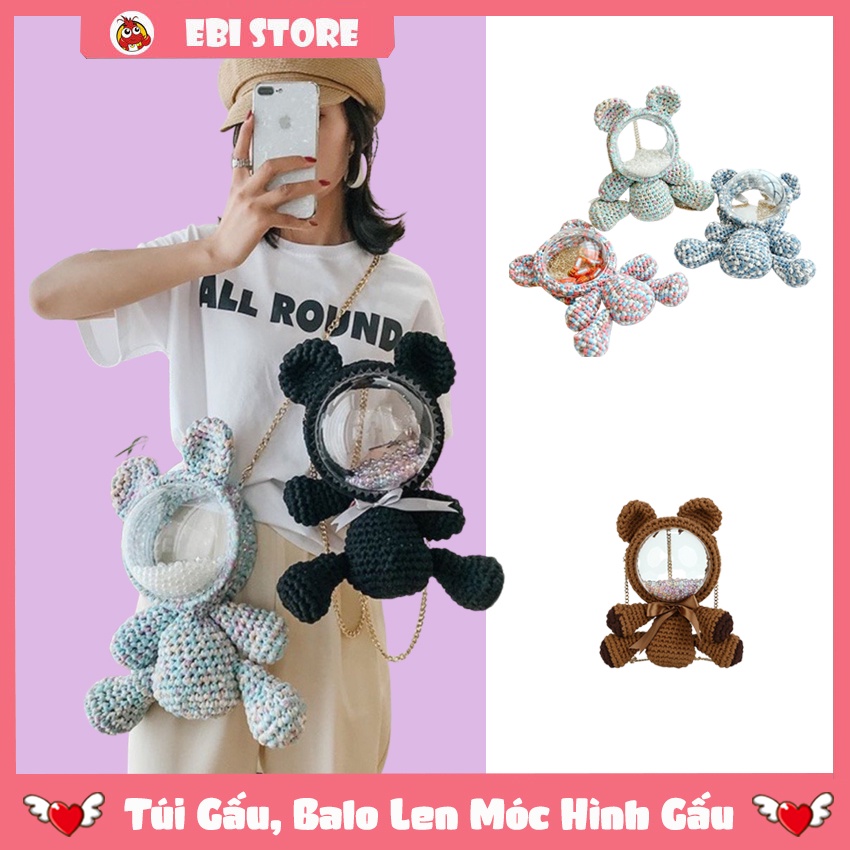 Túi Gấu, Balo Len Hình Gấu Mặt Trong Suốt Tự Làm Có Thể Làm 2 Kiểu Túi Đeo Chéo Và Balo Hot Tiktok