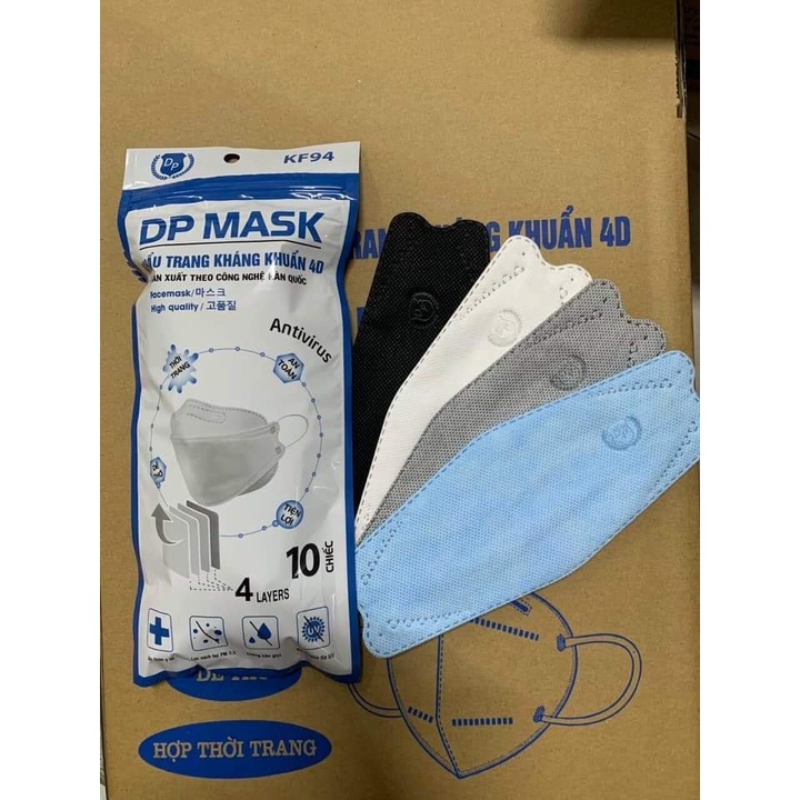 Bịch 10 Khẩu Trang 4D 4Lớp GIẤY KHÁNG KHUẨN cao cấp KF94 DP MASK - Chuẩn Hàng Xuất Khẩu - Sang - Xịn - Mịn