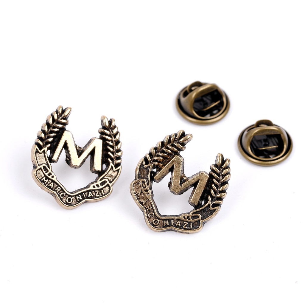 Cài Áo Vest Nam thời trang hình chữ M kèm lá nguyệt quế GH-186, Lapel Pin cài áo Nam {Phụ Kiện Vest Nam – AdamZone}