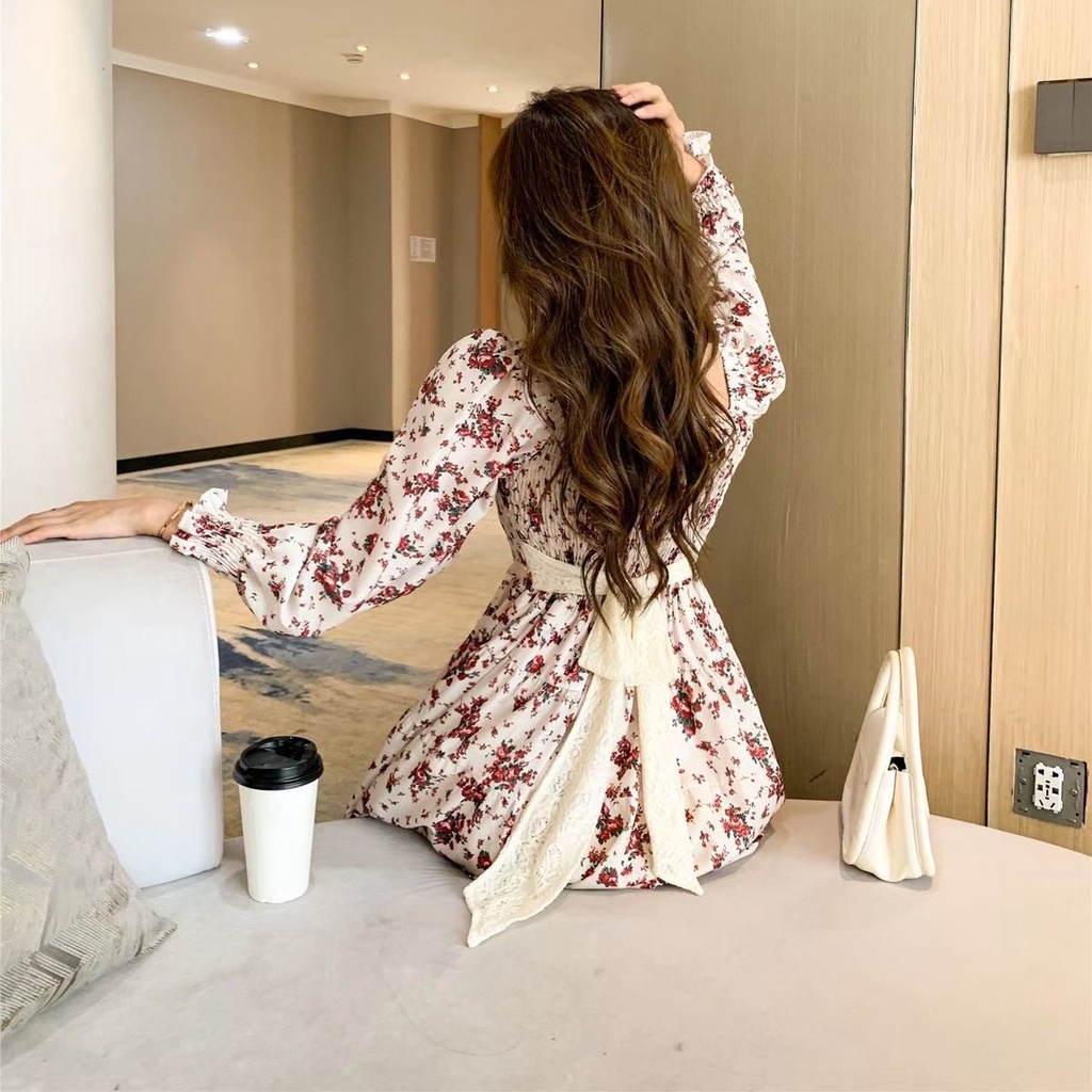 Đầm Hoa Nhỏ Hai Mặt Trước Sau Có Thể Đeo Sau Lưng Sang Trọng Cho Nữ