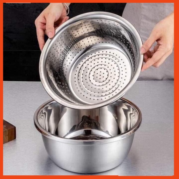 Bộ Nạo Rau Củ 3 Món Bào Nhật Bản - Rổ Nạo Rau Củ Kiêm Rổ và Chậu Inox Cao cấp Đa Năng, Tiện Lợi