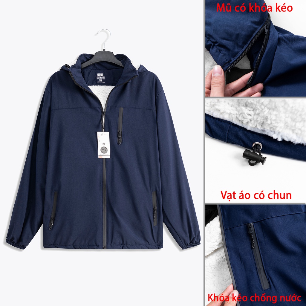 Áo gió 3 KHÓA LÓT LÔNG NAM chất liệu vải tráng bạc, khóa kéo chống nước