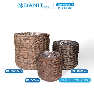 Giỏ cói nâu hình trụ 13cm, 10cm, 7cm, giỏ đựng mỹ phẩm Danit Pottery