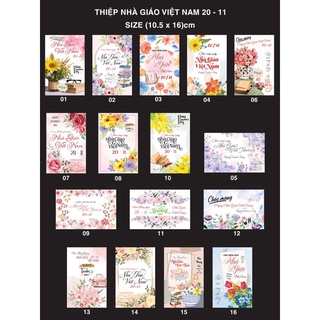 Combo 10 thiệp chúc mừng 20/11 kèm bao thư cỡ 10.5cm 16cm
