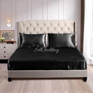 (Loại 1) Bộ Ga Gối Phi Lụa 4 Món Cao Cấp Lan Phạm Bedding - Màu Đen