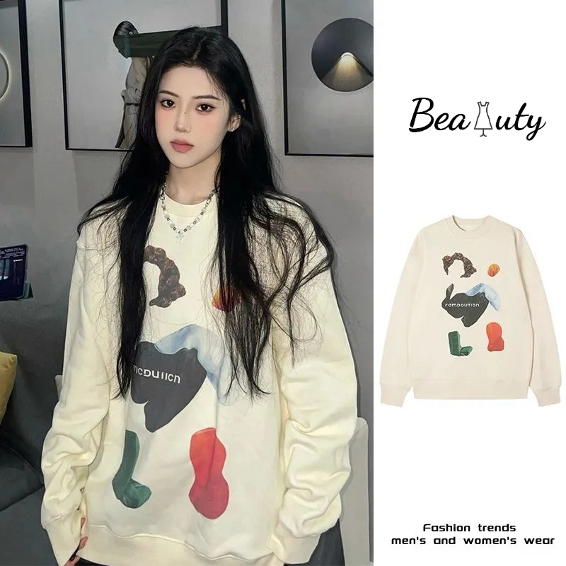 [MURIOKI] Áo Hoodie Cổ Tròn Dáng Rộng Phong Cách Mỹ Thời Trang Cho Nữ