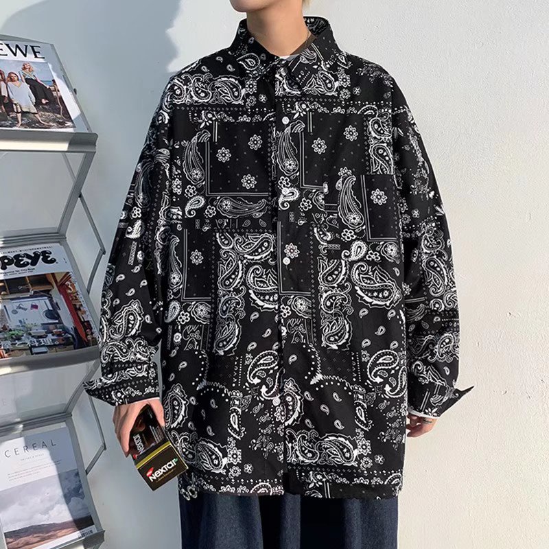 Áo Sơ Mi Dáng Rộng In Họa Tiết Phong Cách Hip hop Hàn Quốc Thời Trang Trẻ Trung Cho Nam