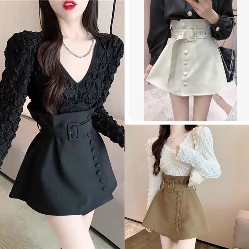 [Ảnh thật/Video]Chân váy cao bồi dáng MƯỚT CÚC BỌC đai to Hàn Quốc Chân váy chữ A trẻ trung