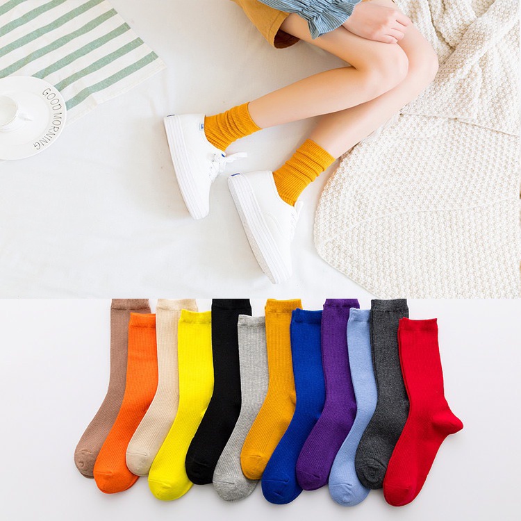 Set 10 Vớ nhún Muzini cổ cao phong cách Vintage Hàn Quốc nhiều màu sắc cho nữ TN11