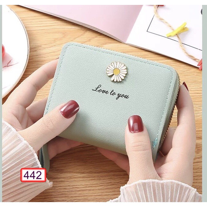 Ví Ngắn Nữ Đựng Thẻ LOVE TO YOU Hoa Cúc Có Nút Bấm Sang Chảnh