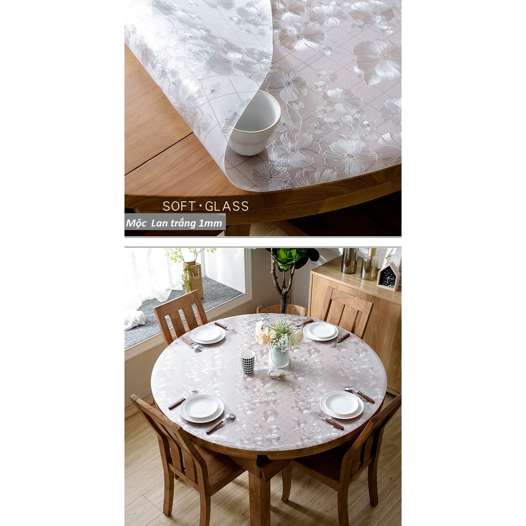Khăn trải bàn pvc hoa văn mộc lan trắng - khăn trải bàn ăn - bàn phòng khách
