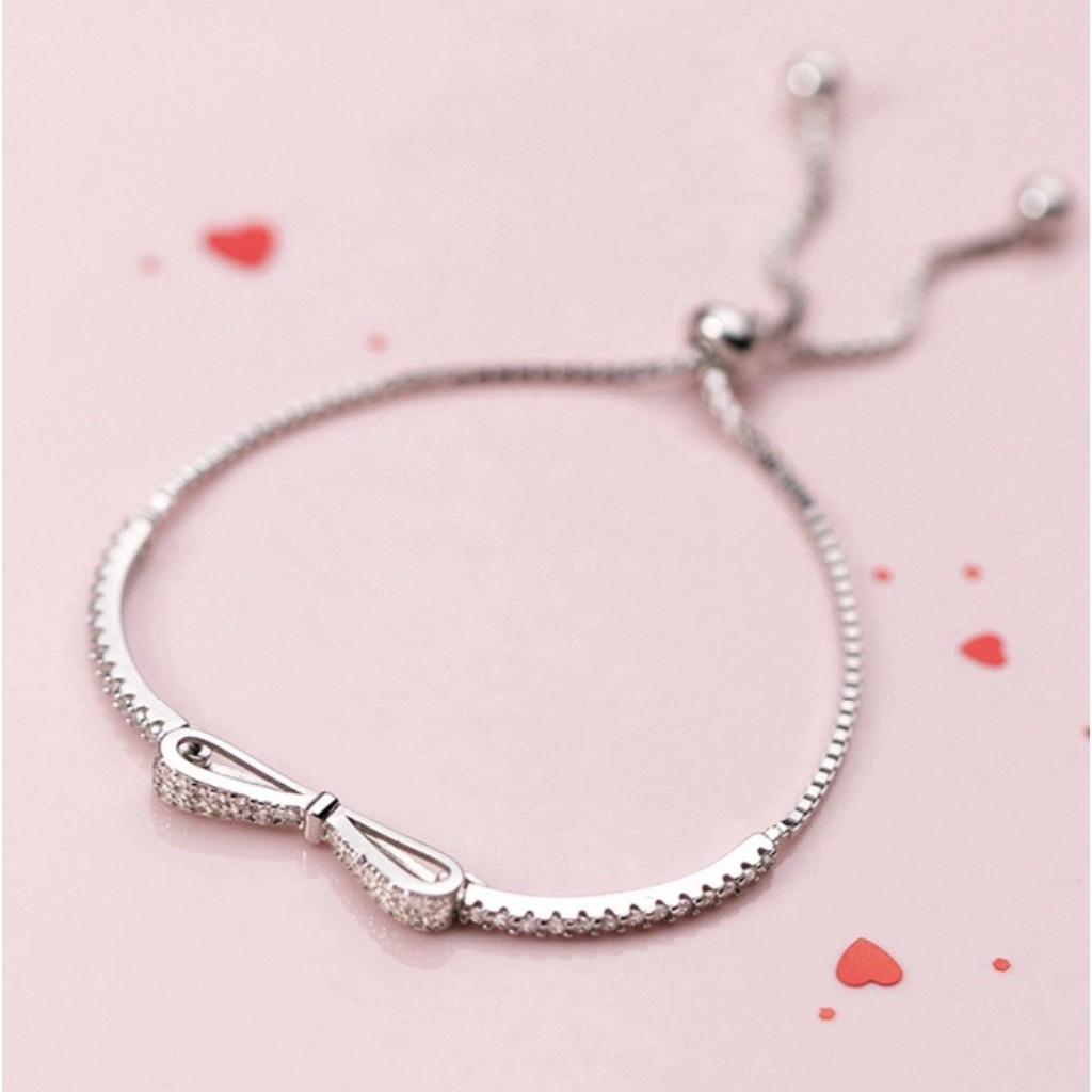 Lắc tay bạc 925 nơ đính đá chỉnh size long lanh xinh xắn dễ thương Dế Bạc - LT4452