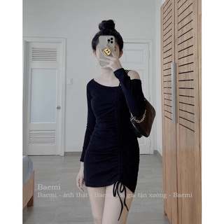 [Ảnh thật] Váy ôm rút dây đen Baemi - SML