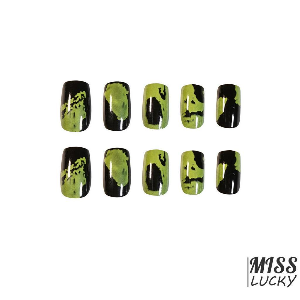 (Hàng Mới Về) Set 24 Móng Tay Giả Hình Tròn Màu Xanh Đen Độc Đáo