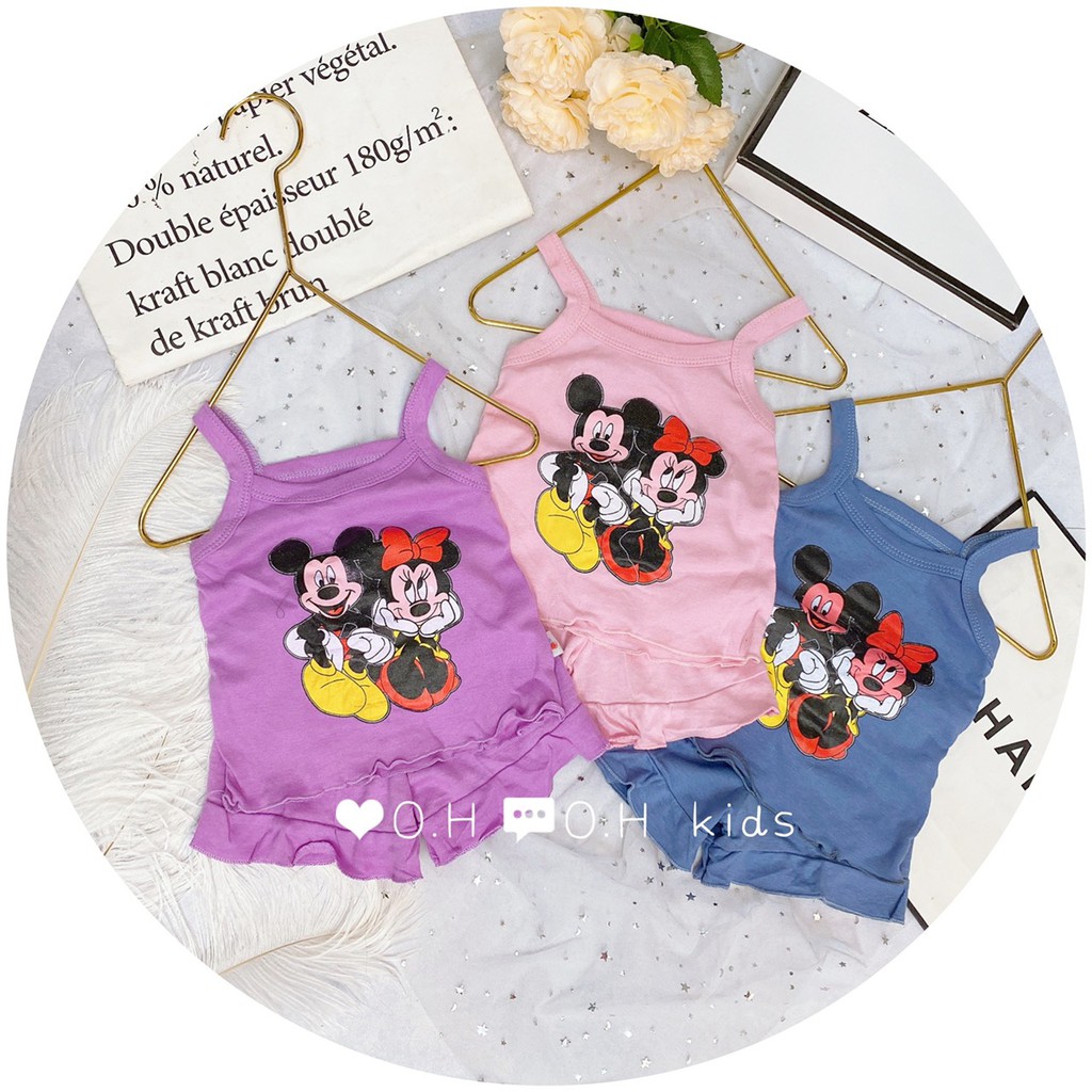 Bộ 2 Dây Cotton Bozip In Hình Chuột Mickey Cho Bé Gái Hàng Xuất Dư Loại 1 Bán shop-Mềm Mịn Mát Không Xù Nhão co giãn 4c