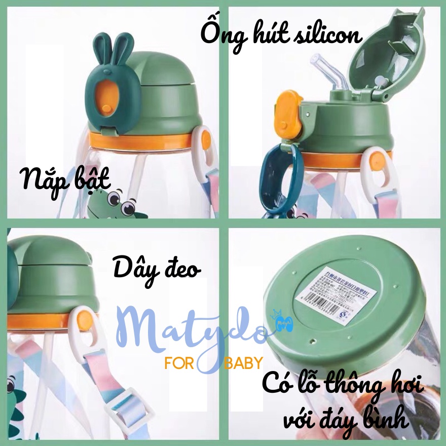 Bình nước học sinh 600ml chịu nhiệt có dây đeo tiện dụng an toàn cho bé đi học BN600