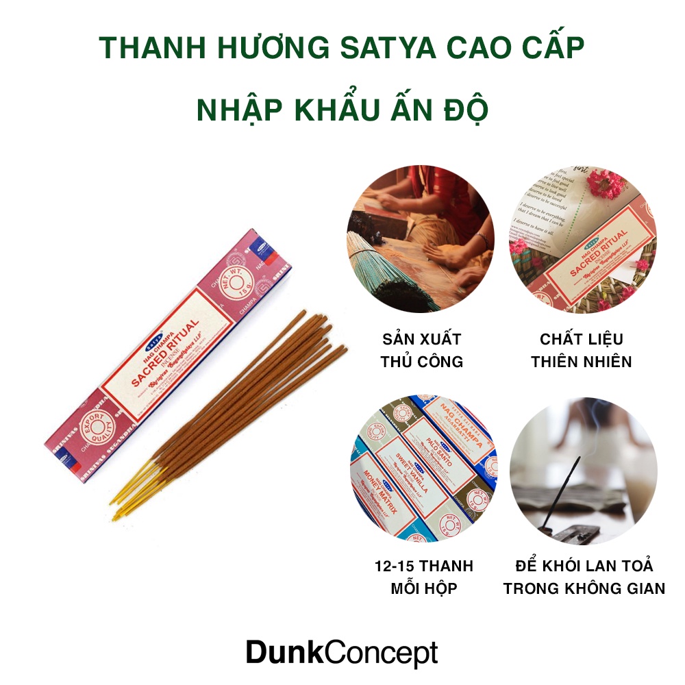 Thanh hương Satya cao cấp của Dunk Concept nhập khẩu Ấn Độ đốt thơm nhà, thư giãn với hương thơm nhẹ nhàng tự nhiên