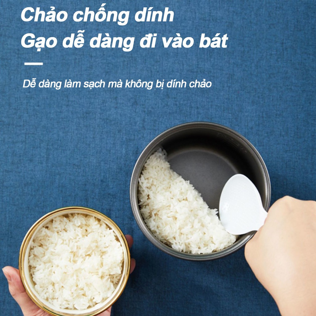 Nồi Cơm Điện Mini JIASHI Lòng Chảo Chống Dính, Thích Hợp Cho 1-2 Người 1.2L,nấu Cháo, Hầm, Chưng, Hấp, Luộc-BH 3 Tháng