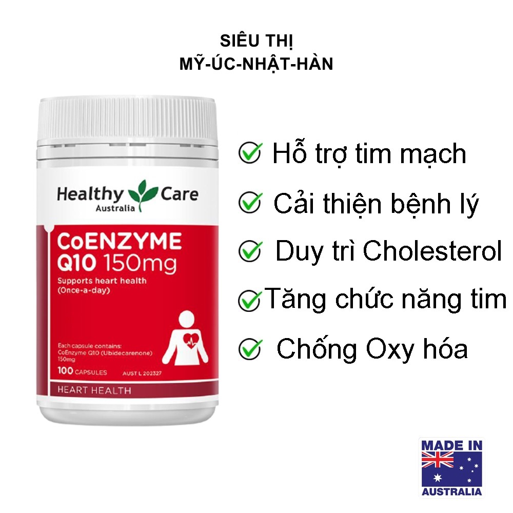 Viên uống bổ tim Úc Healthy Care CoEnzyme Q10 150mg 100 Viên