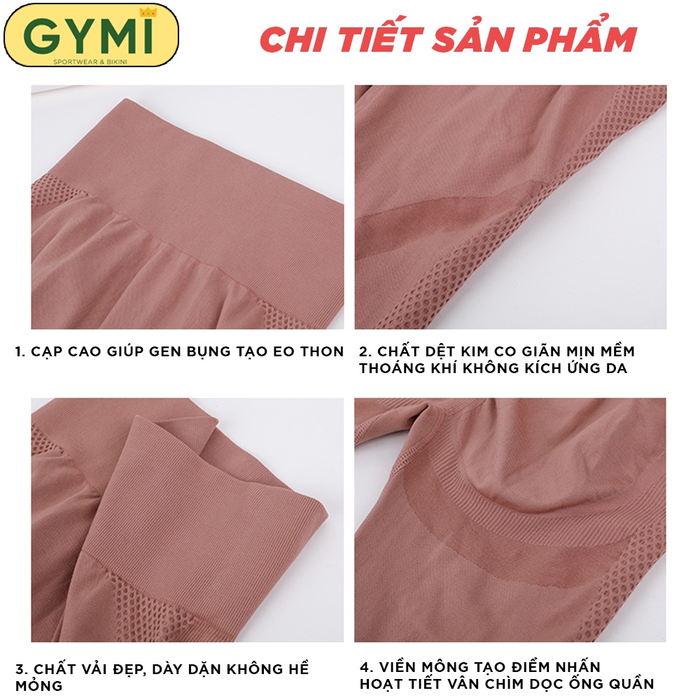 Quần tập gym yoga nữ chun mông chất dệt kim GYMI QD42 dáng legging thể thao chất dệt lưng cao nâng mông