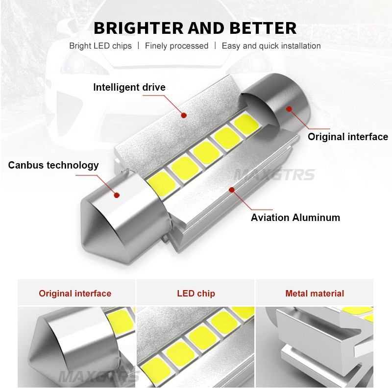 Bộ 2 đèn LED MAXGTRS C5W 6000k chất lượng cao cho xe hơi