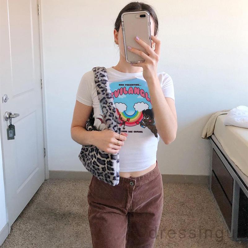 Áo Thun Tay Ngắn Cổ Tròn In Hình Thiên Thần Ác Quỷ Thời Trang Cho Nữ