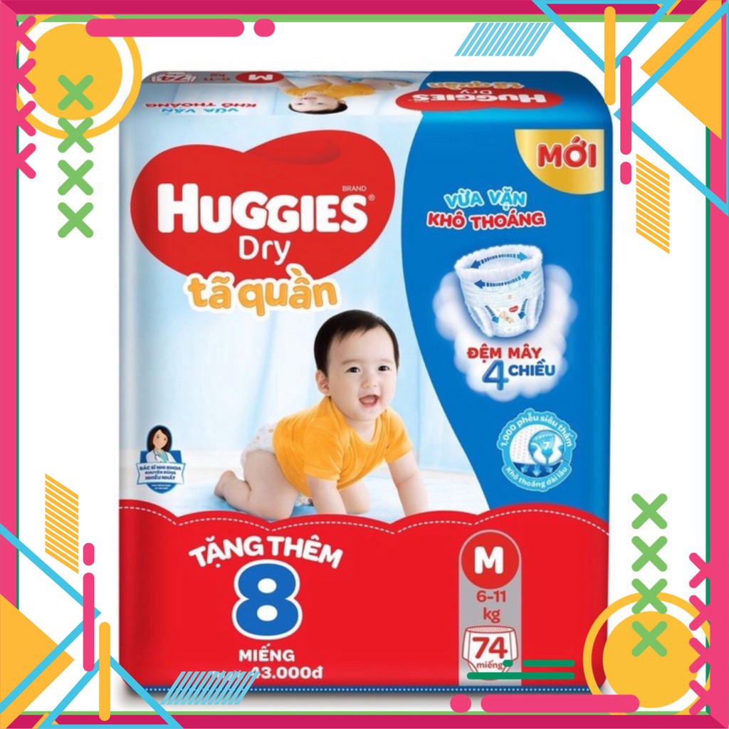 BỈM HUGGIES - CỘNG MIẾNG- TÃ QUẦN VÀ DÁN M74 /L68/XL62/XXL56