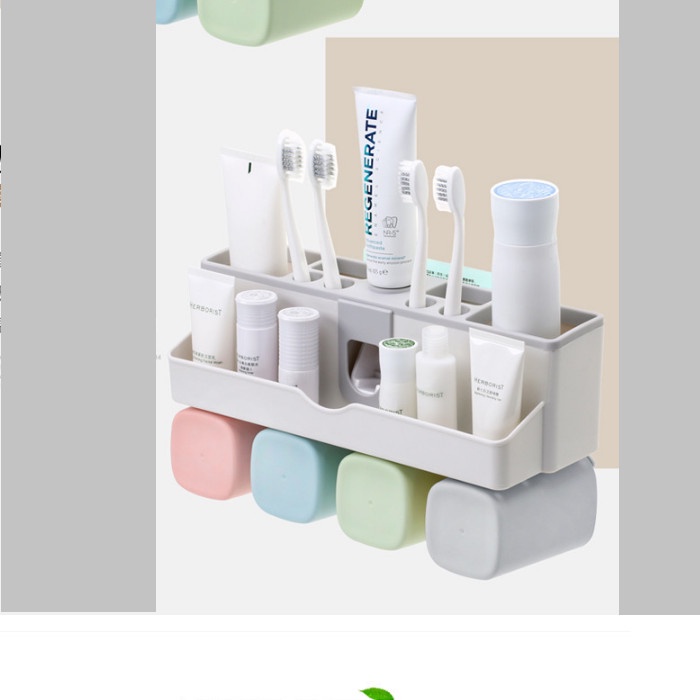 KỆ ĐỂ ĐỒ DÙNG NHÀ TẮM KEM ĐÁNH RĂNG TỰ ĐỘNG DÁN TƯỜNG ĐA NĂNG SIÊU TIỆN LỢI TẶNG KÈM 4 LY NHỰA THIẾT KẾ SANG TRỌNG