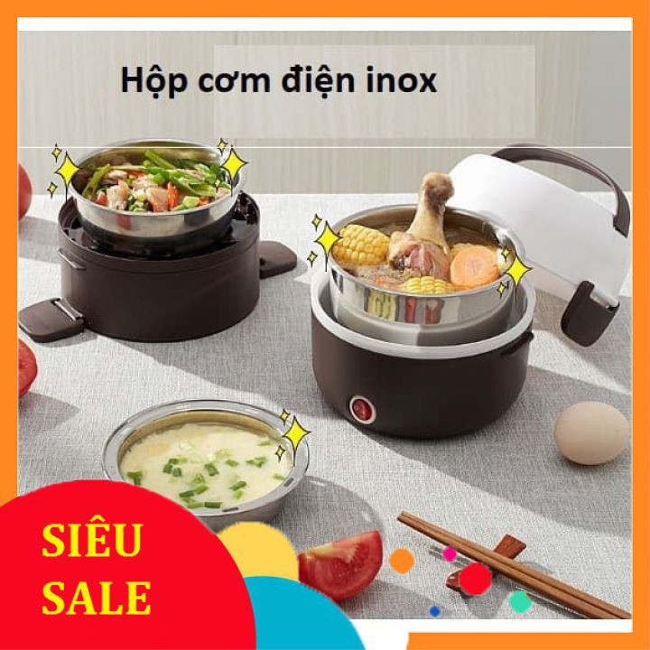 Hộp cơm văn phòng cắm điện đa năng tiện dụng dung tích lớn | Hộp đựng cơm 3 tầng inox cao cấp - BH 6 tháng