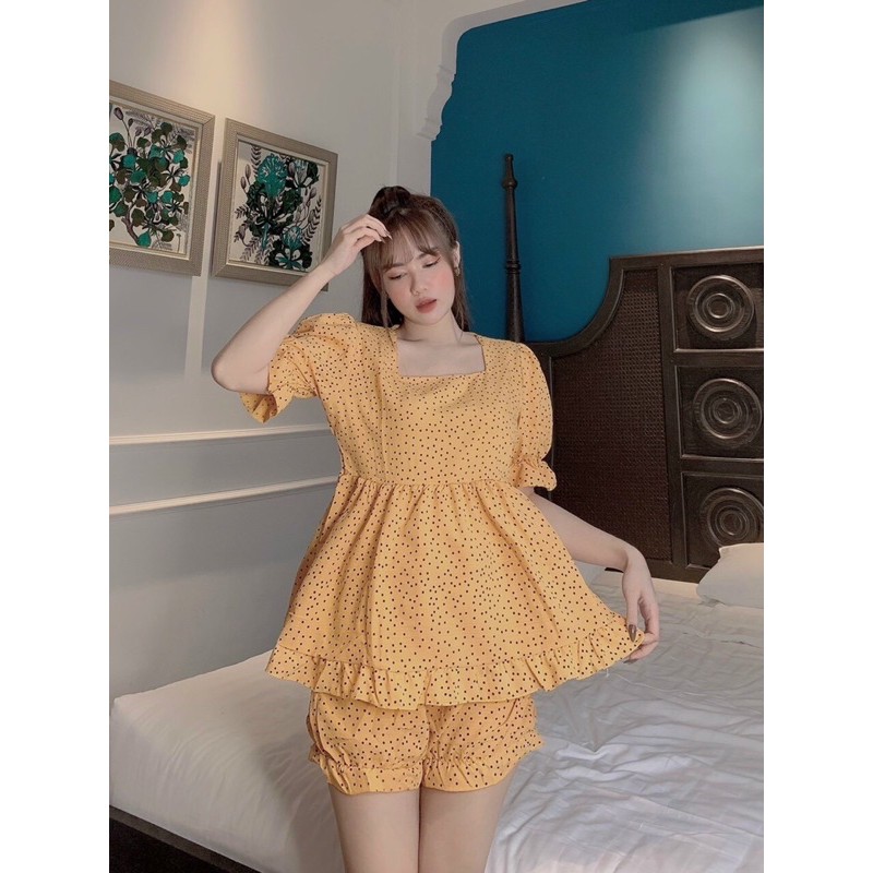 [ CÓ SẴN ] ❤Bộ đồ mặc nhà dáng babydoll chấm bi ❤️