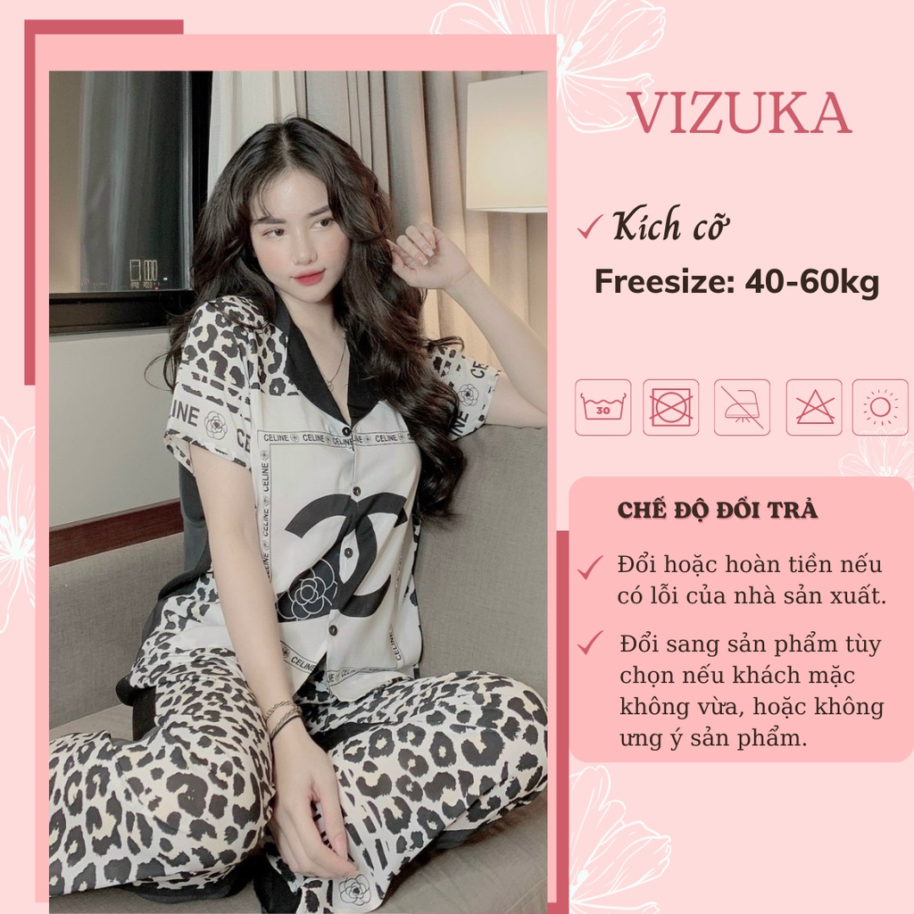 Đồ bộ nữ lụa thiết kế dễ thương cộc tay quần dài VIZUKA CD37