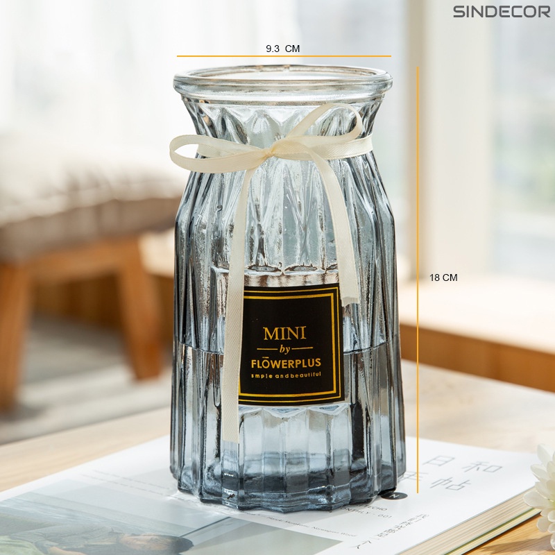 Lọ hoa thủy tinh cắm hoa trang trí bàn làm việc phòng khách phong cách vintage nhẹ nhàng - Sindecor
