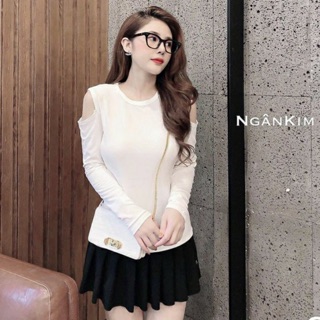 Áo thun nữ dài tay khoét vai 2 bên lạ mắt
