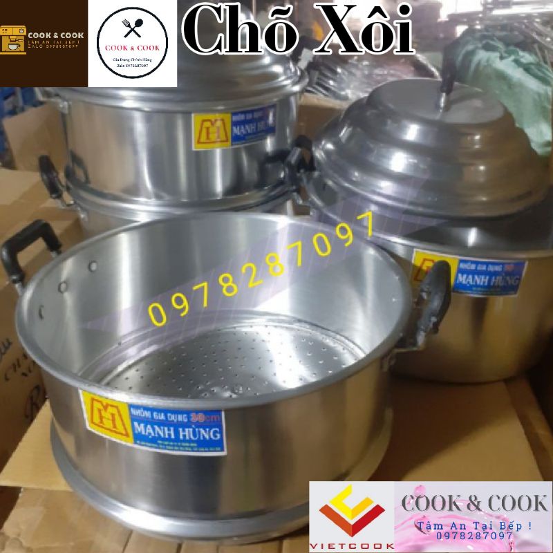 Chõ xửng hấp xôi, chõ đồ xôi 5, 10, 15, 20, 25 cân gạo nhôm Mạnh Hùng đủ size 20, 22, 24, 26, 28, 30, 32, 36, 40, 42 cm