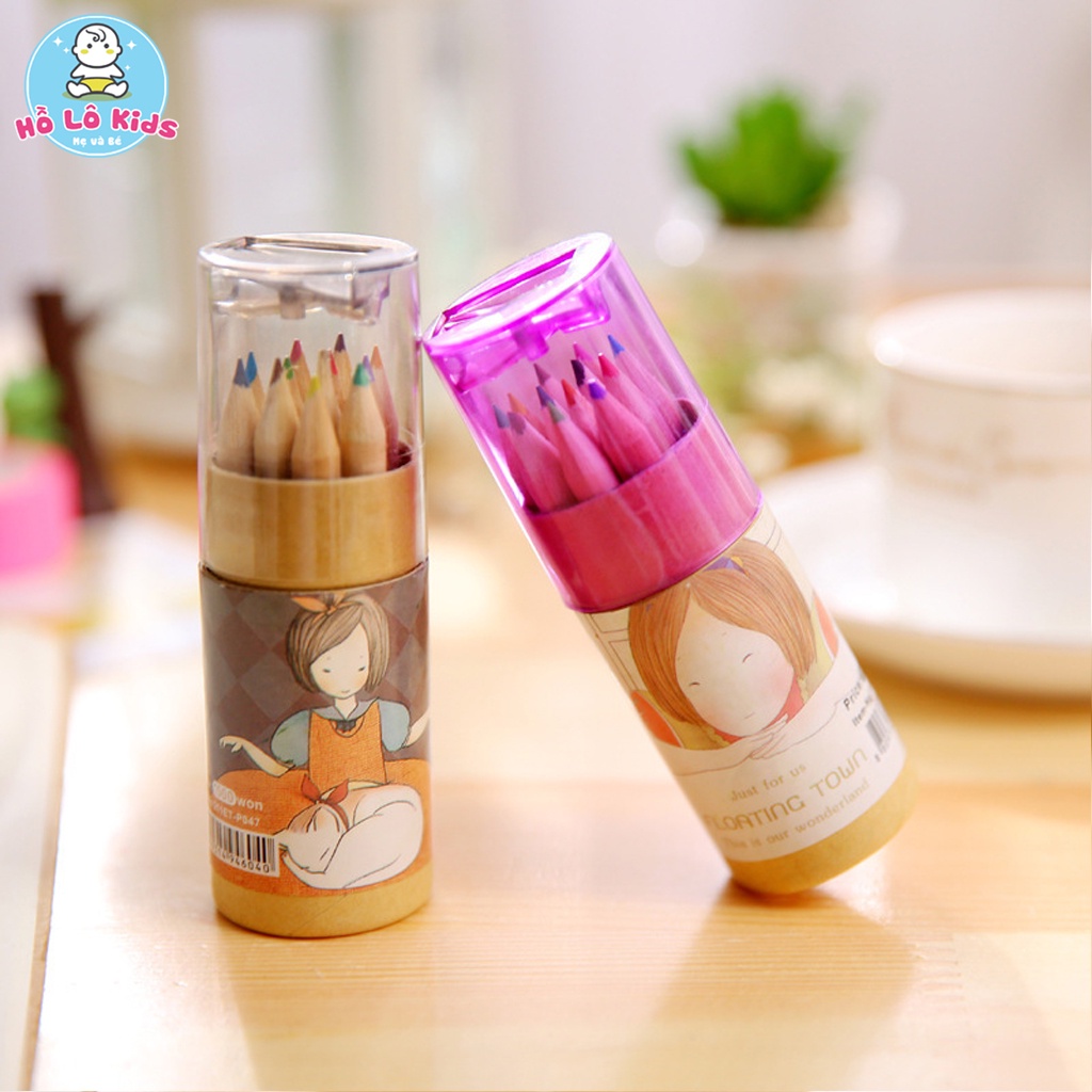 Hộp bút chì 12 màu kèm gọt bút thân thiện môi trường đồ dùng học tập dễ thương Hồ Lô Kids