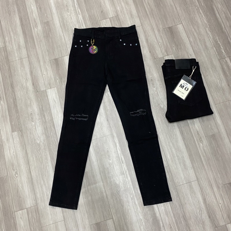 Quần jean đen rách gối,quần bò rách gối nam cúc titan 7 màu dáng slimfit