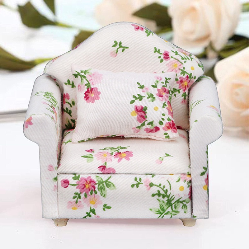 1/12 Scale Dollhouse Miniature Sofa, Mini Single Sofa Armchair with Pillow Decoration for Furniture Doll House Bedroom