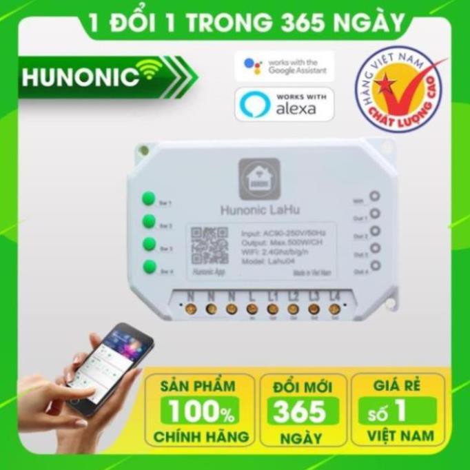 [BH 12 THÁNG] Công Tắc Điều Khiển Từ Xa Qua Điện Thoại Hunonic Lahu 4 kênh│Công tắc thông minh kết nối Wifi