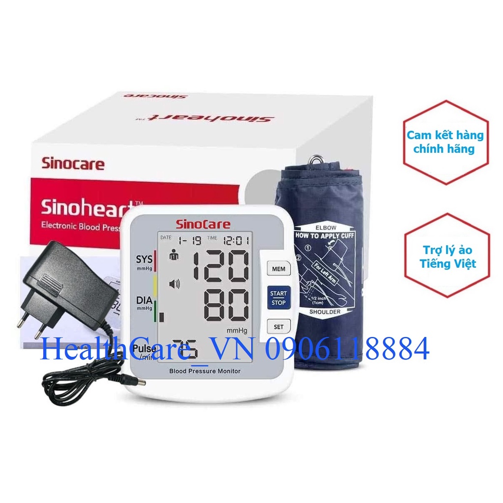 Máy đo huyết áp Sinocare BA-801 (Giọng nói Tiếng Việt) +  Đổi Nguồn