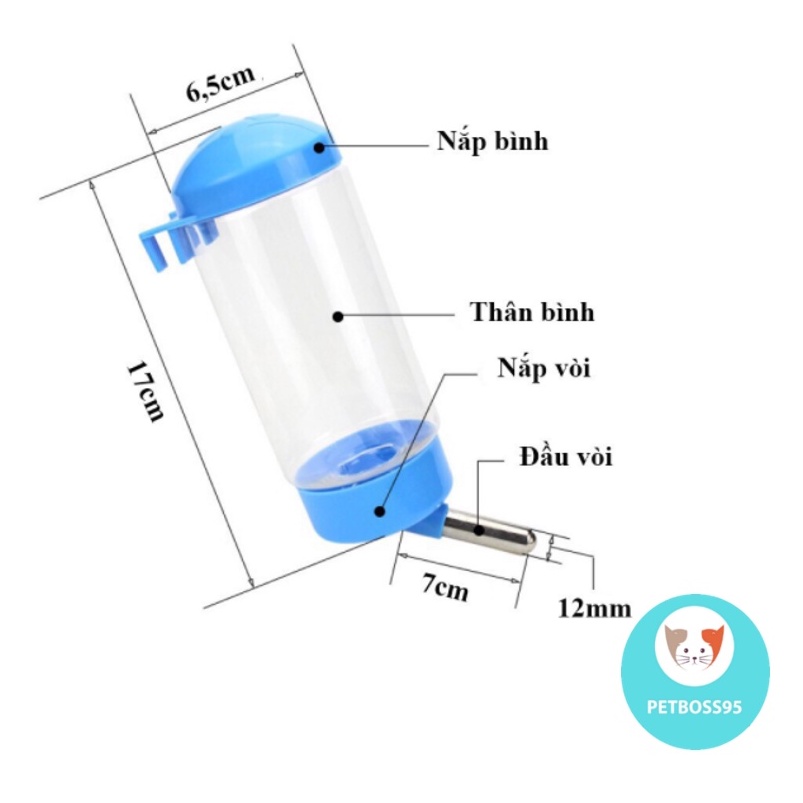 Bình nước treo chuồng cho chó mèo thú cưng 400ml (vòi uống nước tự động)