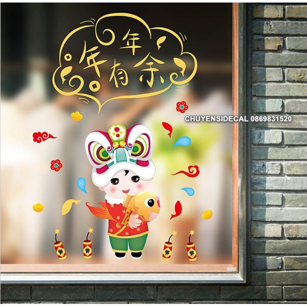 Decal trang trí tường Tết - Bé Lân đáng yêu