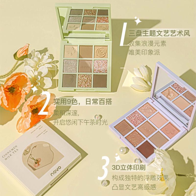 Bảng Phấn Mắt Màu Lì Và Nhũ Kim Tuyến Kích Thước Nhỏ Gọn Thương Hiệu Novo NO.5462