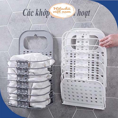 Giỏ Đựng Quần Áo Trước Khi Giặt Treo Tường Thiết Kế Thông Minh Gấp Gọn Tiện Lợi, Giỏ nhựa treo tường kích thước lớn